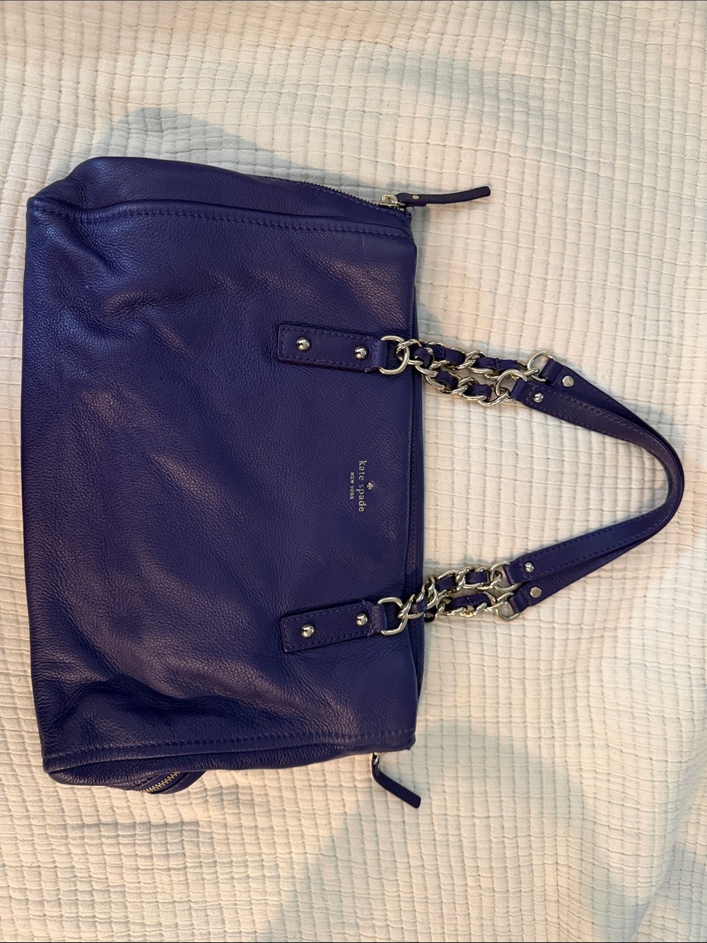 kate spade deep purple pebbled leather shoulder bag with chain straps